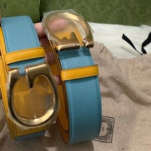 GUCCI Colorblock Leather Belt with Oversized Gold Buckle - UNISEX 💛💛